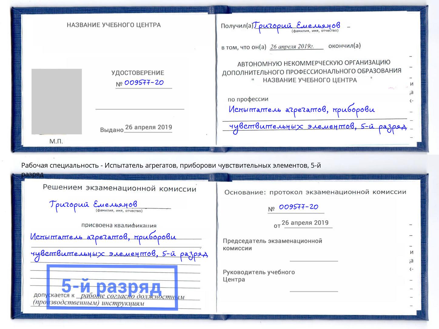 корочка 5-й разряд Испытатель агрегатов, приборови чувствительных элементов Казань