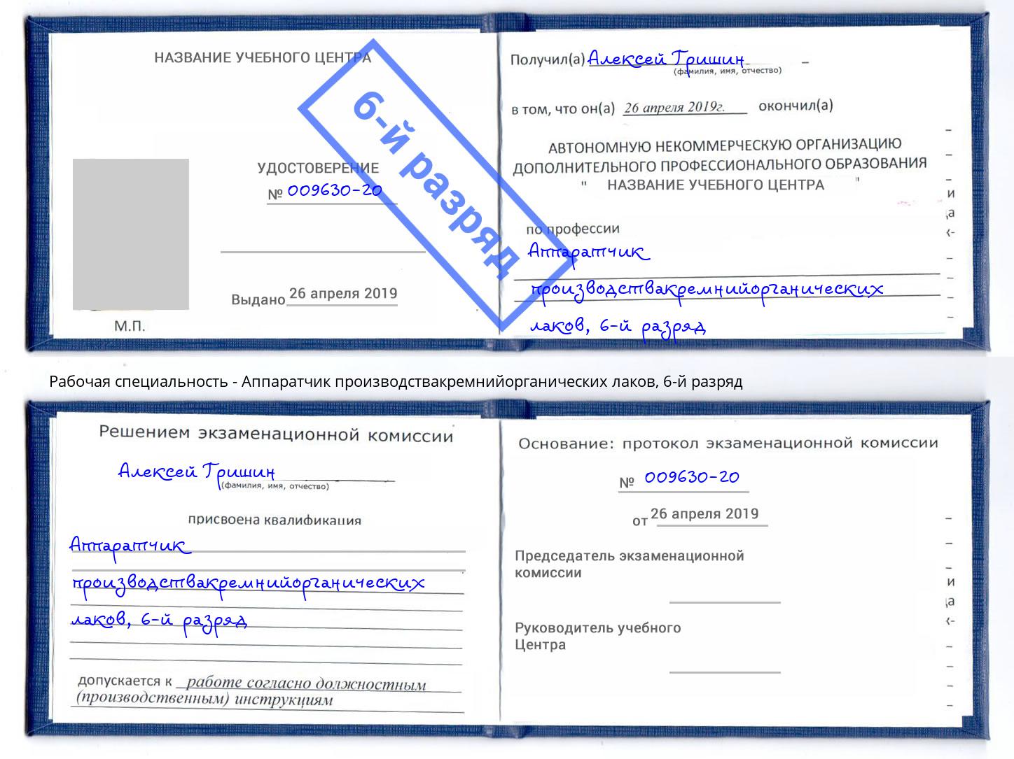 корочка 6-й разряд Аппаратчик производствакремнийорганических лаков Казань