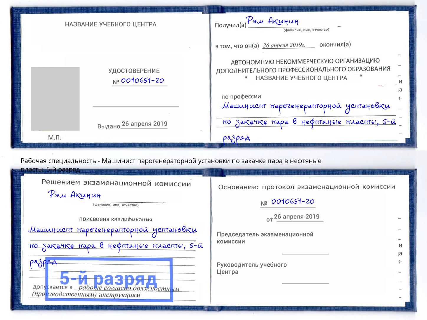 корочка 5-й разряд Машинист парогенераторной установки по закачке пара в нефтяные пласты Казань